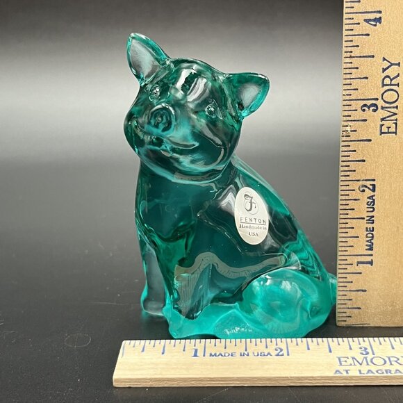 Fenton Aqua Teal Blue Green Glass Pig Figurine Original Sticker - Picture 10 of 10